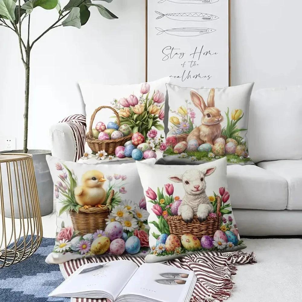 Easter Floral Bunnies Cushion Cover | 4pcs Set by Casa & Beyond