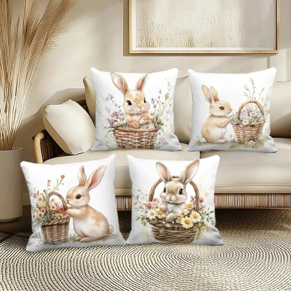 Easter Floral Bunnies Cushion Cover | 4pcs Set by Casa & Beyond