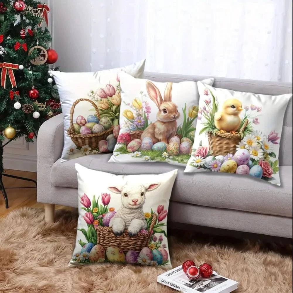 Easter Floral Bunnies Cushion Cover | 4pcs Set by Casa & Beyond