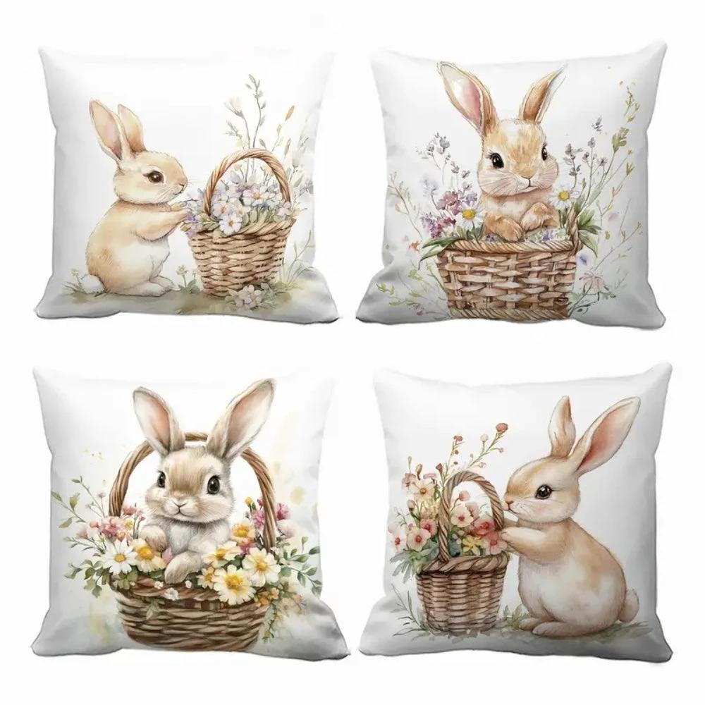 Easter Floral Bunnies Cushion Cover | 4pcs Set by Casa & Beyond