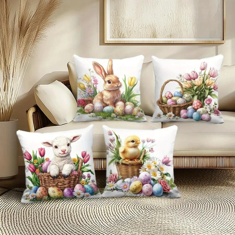 Easter Floral Bunnies Cushion Cover | 4pcs Set by Casa & Beyond