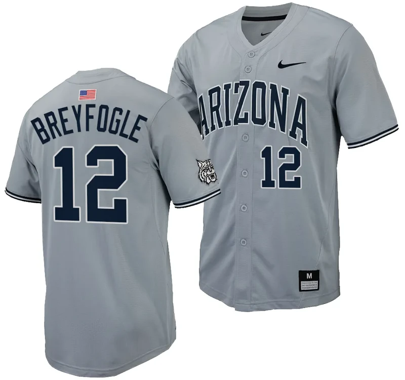 Easton Breyfogle Jersey #12 Arizona Wildcats Replica Baseball Full-Button Gray by My Store