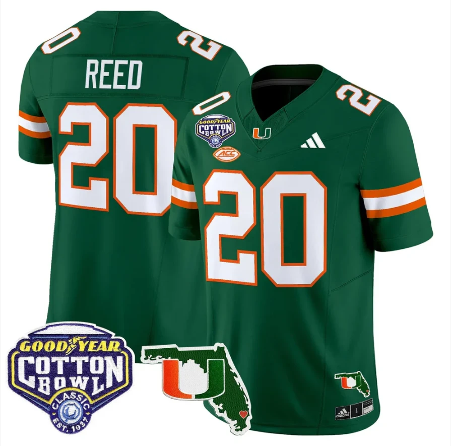 Ed Reed Jersey #20 Miami Hurricanes 2025 Cotton Bowl Florida Stitched Green by NCAA Football Jersey