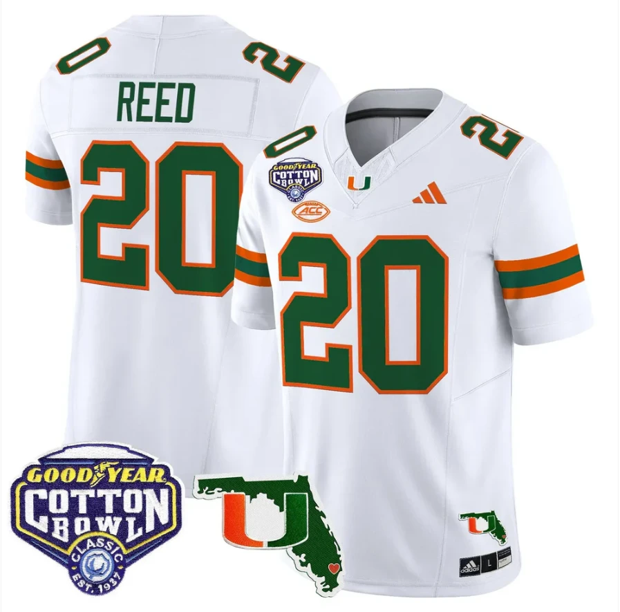 Ed Reed Jersey #20 Miami Hurricanes 2025 Cotton Bowl Florida Stitched White by NCAA Football Jersey
