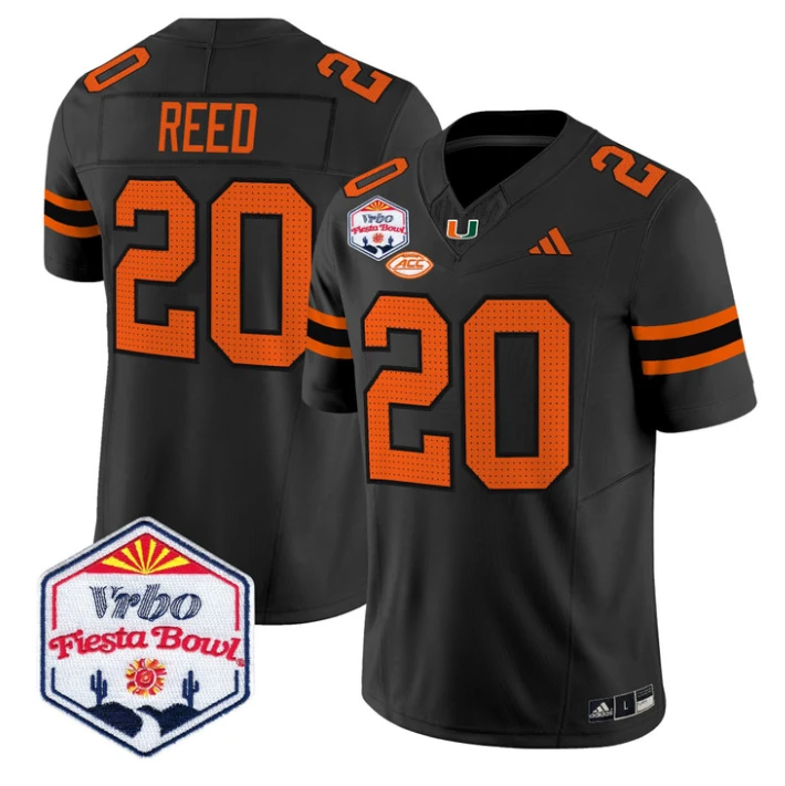 Ed Reed Jersey #20 Miami Hurricanes 2026 Fiesta Bow Patch Stitched Black by NCAA Football Jersey