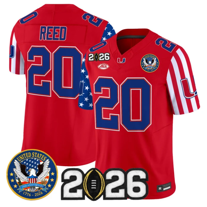 Ed Reed Jersey #20 Miami Hurricanes America 250 Edition 2026 CFP Patch Stitched by My Store NCAA Football Jerseys