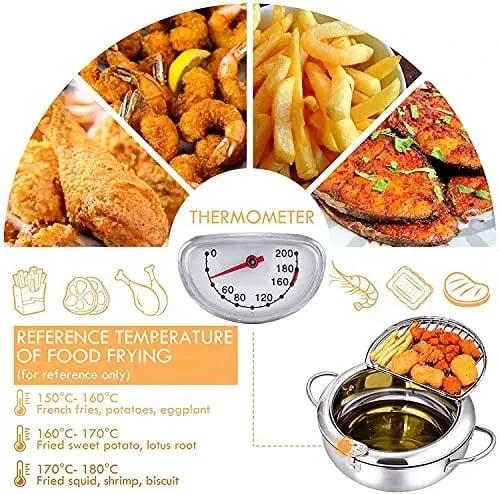 Stainless Steel Frying Pan with Thermometer & Draining Rack by BowLift