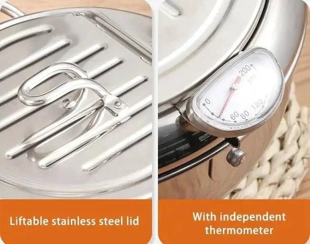 Stainless Steel Frying Pan with Thermometer & Draining Rack by BowLift