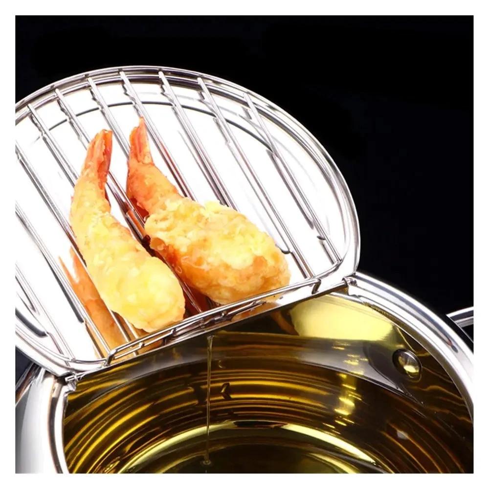 Stainless Steel Frying Pan with Thermometer & Draining Rack by BowLift