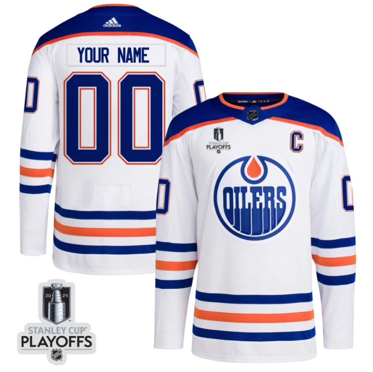 Edmonton Oilers 2024 NHL Playoffs Patch Away Jersey Customized - Men, White by Hockey David