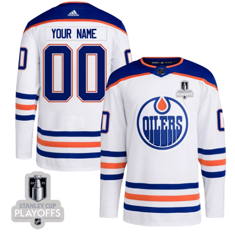 Edmonton Oilers 2025 NHL Playoffs Patch Away Men Custom Jersey - White by Hockey David