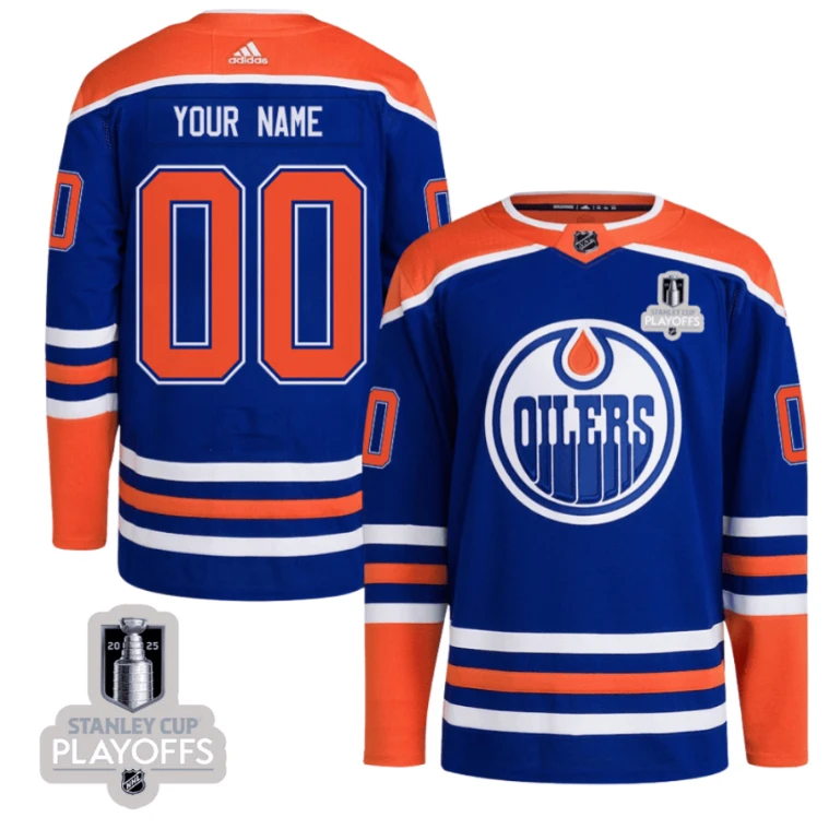 Edmonton Oilers 2025 NHL Playoffs Patch Home Men Custom Jersey - Blue by Hockey David
