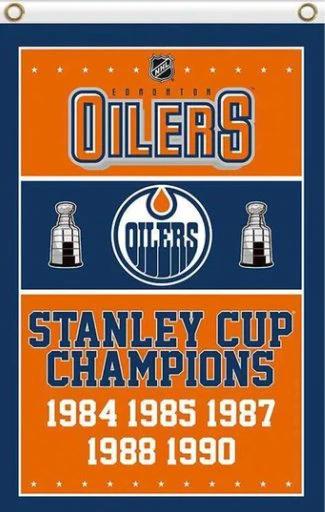 Edmonton Oilers Champions Flag 3X5Ft Polyester Digital Print Banner USA by flagsjustdoit