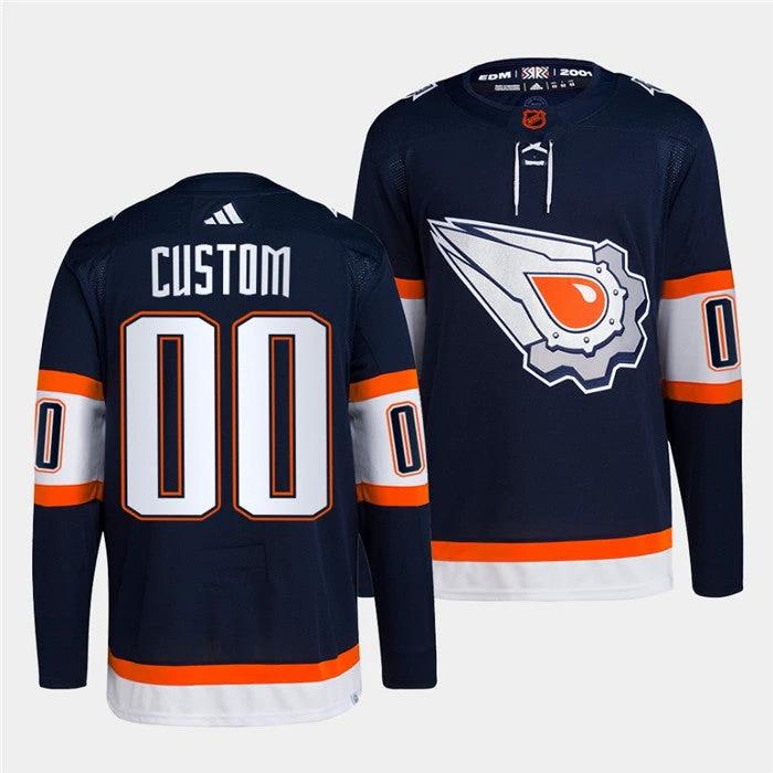 Edmonton Oilers Custom Navy 2022-23 Reverse Retro Stitched Jersey by Hockey David