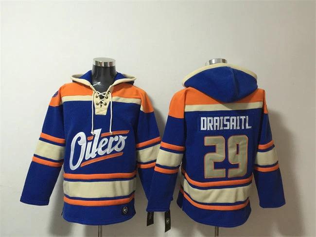 Edmonton Oilers #29 Leon Draisaitl Blue Lace-Up Pullover Hoodie by Hoodie Pullover