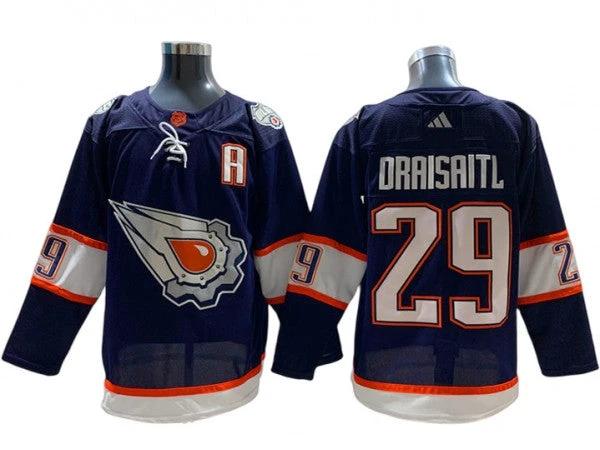 Edmonton Oilers #29 Leon Draisaitl Navy 2022&23 Reverse Retro Jersey by Hockey David