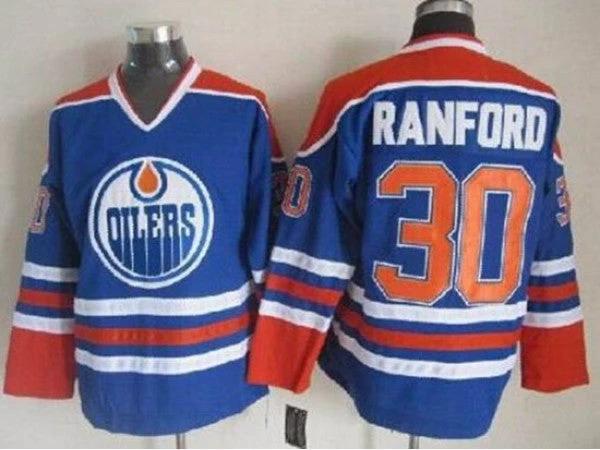 Edmonton Oilers #30 Bill Ranford Vintage CCM Jersey - Blue by Hockey David