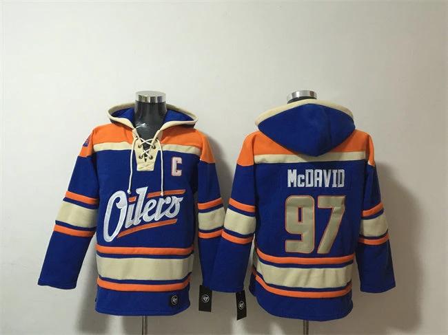 Edmonton Oilers #97 Connor McDavid Blue Lace-Up Pullover Hoodie by Hoodie Pullover