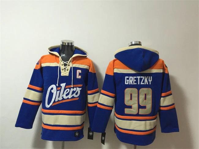 Edmonton Oilers #99 Wayne Gretzky Blue Lace-Up Pullover Hoodie by Hoodie Pullover