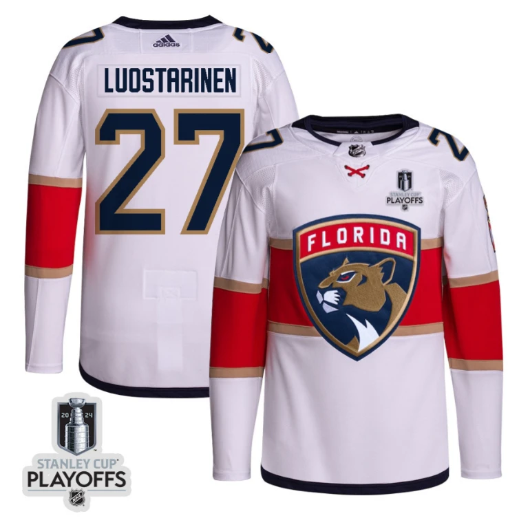 Eetu Luostarinen 27 Florida Panthers 2024 NHL Playoffs Patch Away Jersey Customized - Men, White by Hockey David