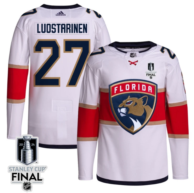 Eetu Luostarinen 27 Florida Panthers 2024 STANLEY CUP Final Away Breakaway Jersey Men, White by Hockey David