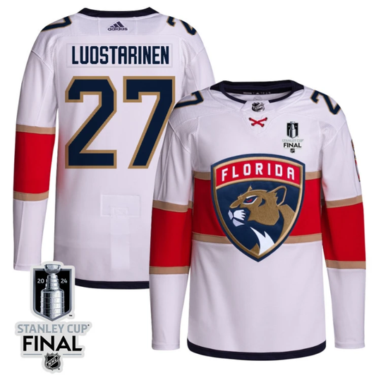 Eetu Luostarinen 27 Florida Panthers 2024 STANLEY CUP Final Away Breakaway Jersey Men, White by Hockey David