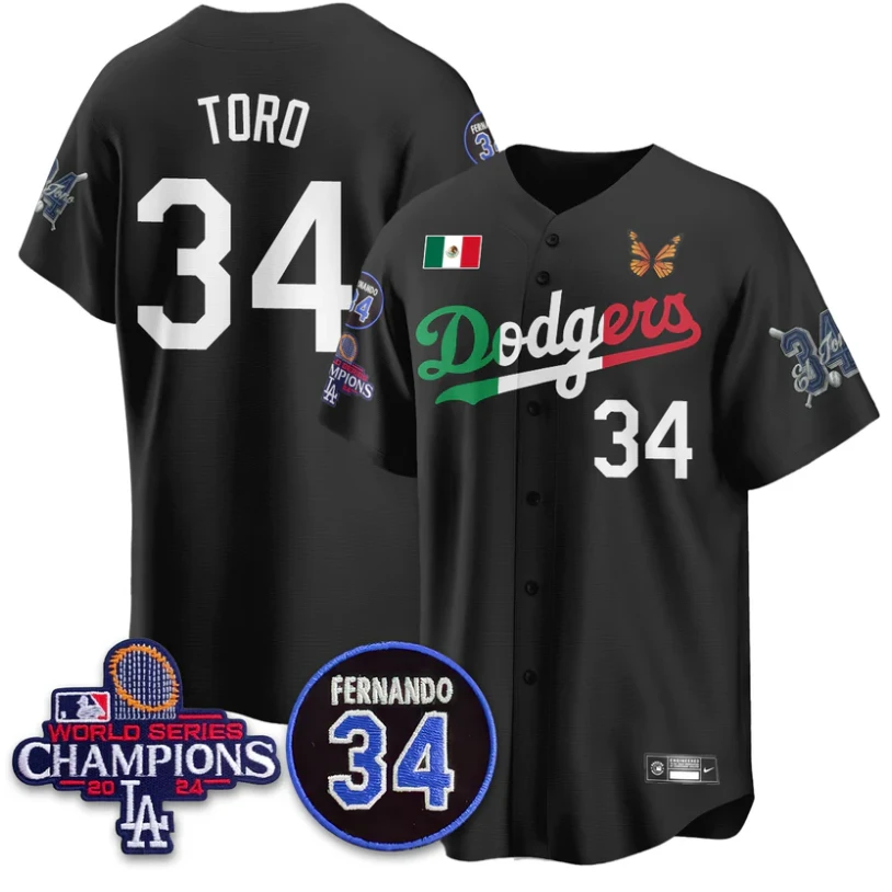 El Toro Jersey #34 Los Angeles Dodgers Mexican For 34 Stitched Black by My Store