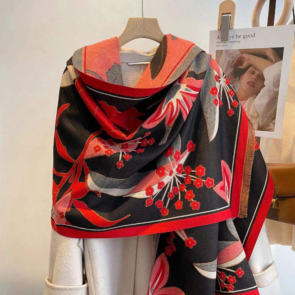 Elegant Floral Jacquard Woven Scarf by Casa & Beyond