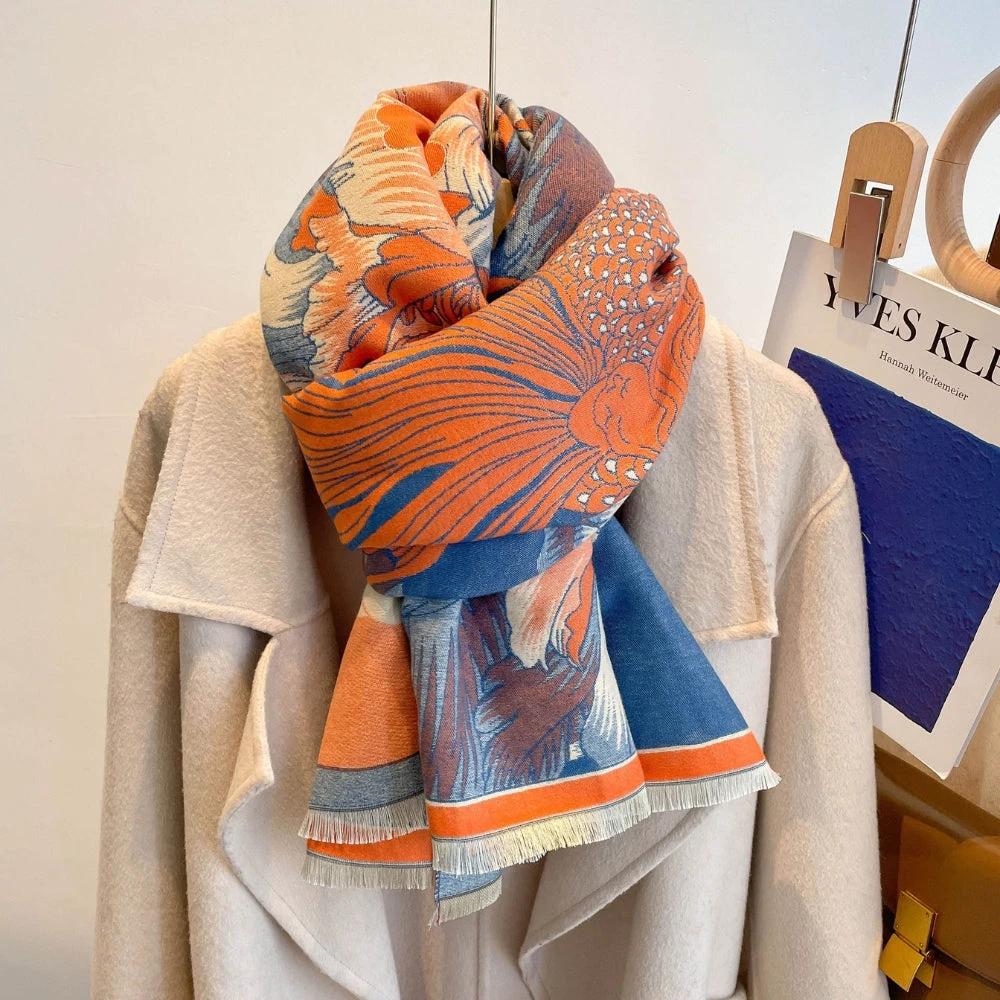 Elegant Floral Jacquard Woven Scarf by Casa & Beyond