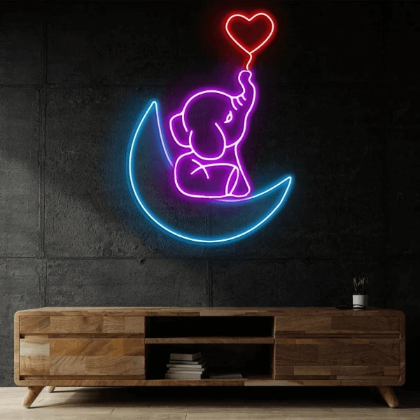 Elephant in the Moon Neon Sign Kids Room Decor by Neonchics