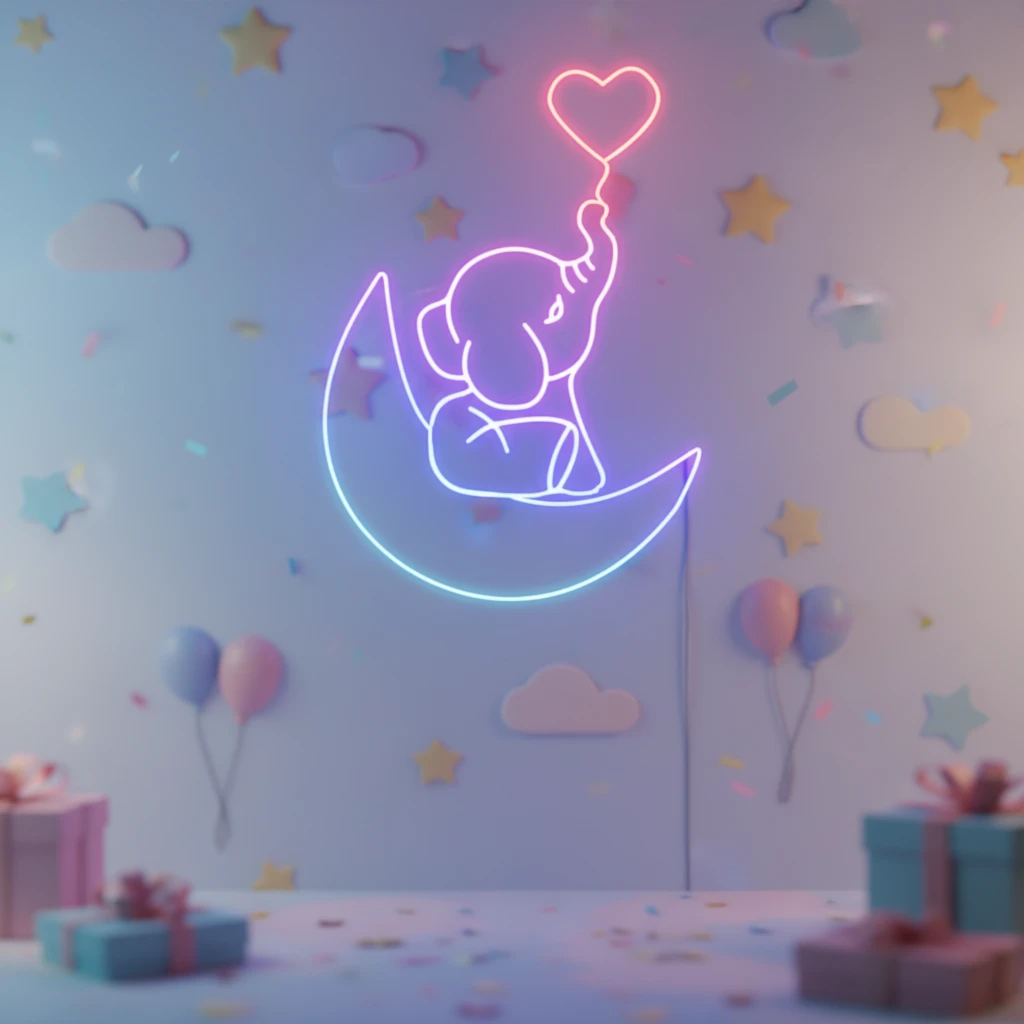 Elephant in the Moon Neon Sign Kids Room Decor by Neonchics