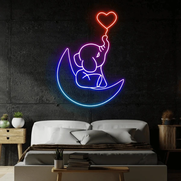 Elephant in the Moon Neon Sign Kids Room Decor by Neonchics