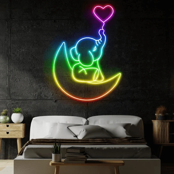 Elephant in the Moon Neon Sign Kids Room Decor by Neonchics