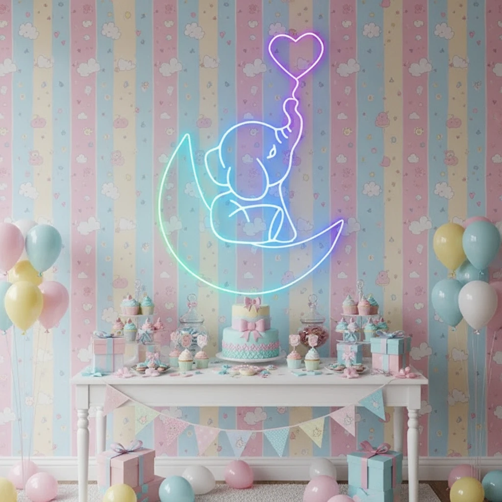 Elephant in the Moon Neon Sign Kids Room Decor by Neonchics