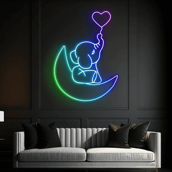 Elephant in the Moon Neon Sign Kids Room Decor by Neonchics
