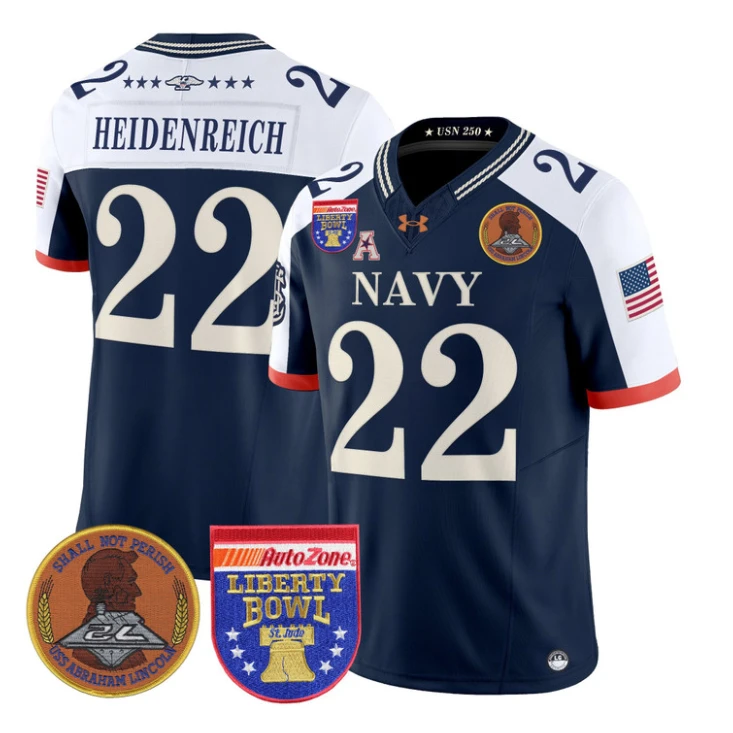 Eli Heidenreich Jersey #22 Navy Midshipmen 250th 2026 Liberty Bowl Stitched Navy Alternate by My Store NCAA Football Jerseys