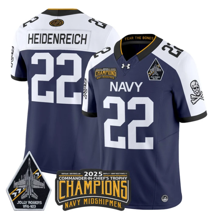 Eli Heidenreich Jersey #22 Navy Midshipmen Jolly Rogers 2025 Trophy Navy Alternate by My Store NCAA Football Jerseys