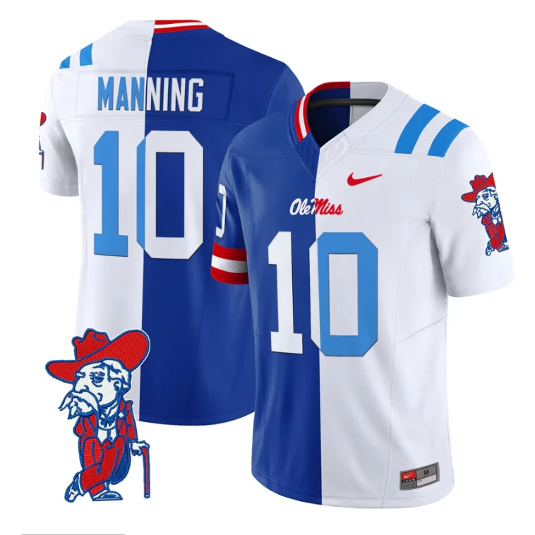 Eli Manning Jersey #10 Ole Miss Rebels Split Vapor Limited All Stitched by My Store NCAA Football Jerseys