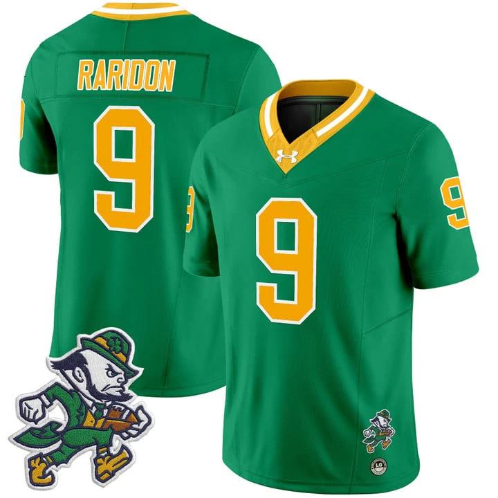 Eli Raridon Jersey #9 Notre Dame 2025 Gridiron Leprechaun Edition Throwback by NCAA Football Jersey
