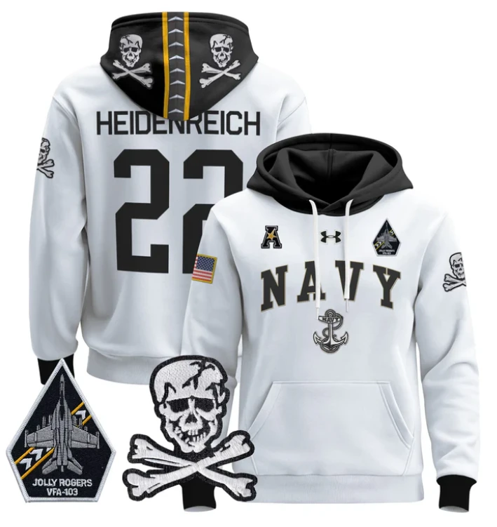 Eli Heidenreich Hoodie #22 Navy Midshipmen Pullover Jolly Rogers V2 by Hoodie Pullover