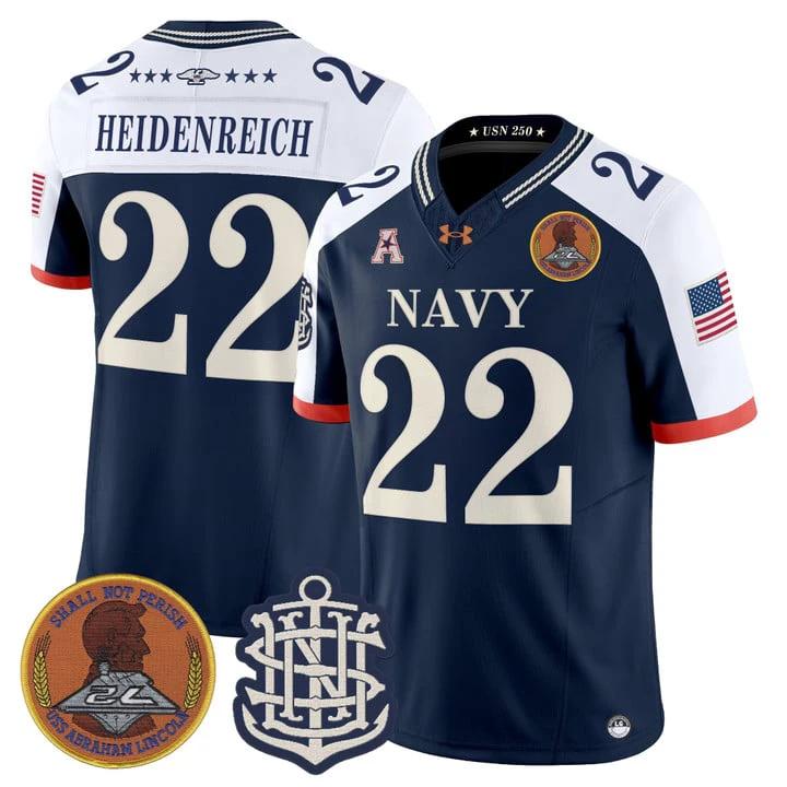 Eli Heidenreich Jersey #22 Navy Midshipmen 250th Anniversary Stitched by My Store NCAA Football Jerseys