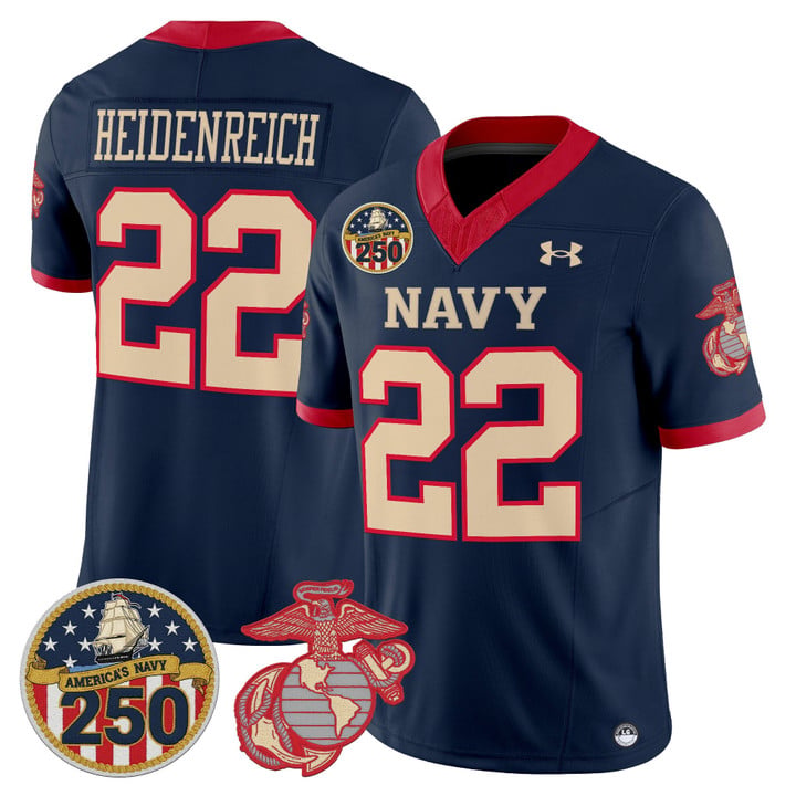 Eli Heidenreich Jersey #22 Navy Midshipmen USMC 250th Patch Stitched by My Store NCAA Football Jerseys