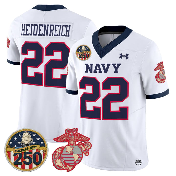 Eli Heidenreich Jersey #22 Navy Midshipmen USMC 250th Patch Stitched by My Store NCAA Football Jerseys