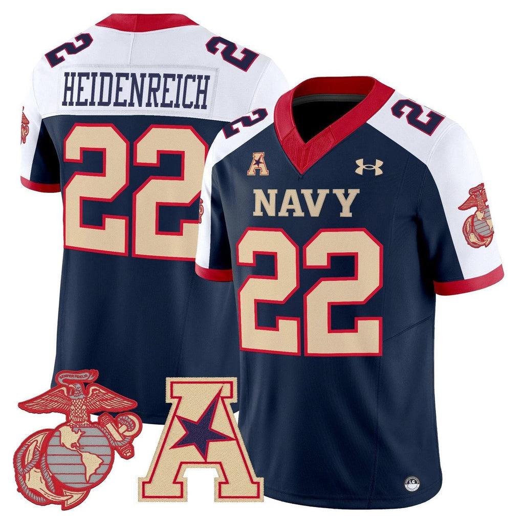 Eli Heidenreich Jersey #22 Navy Midshipmen Vapor USMC Premier Stitched by My Store NCAA Football Jerseys