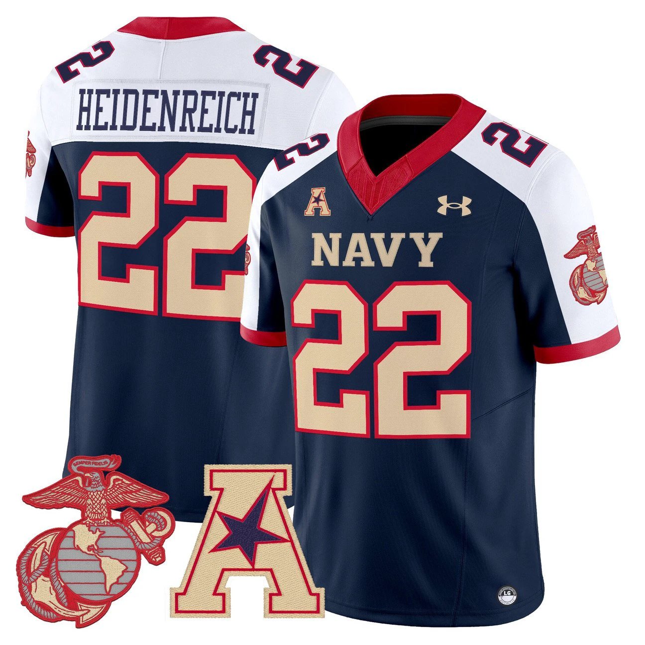 Eli Heidenreich Jersey #22 Navy Midshipmen Vapor USMC Premier Stitched by My Store NCAA Football Jerseys