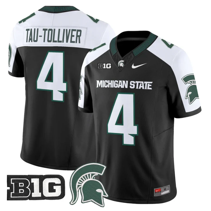 Elijah Tau-Tolliver Jersey #4 Michigan State Spartans 2025 Stitched Black Alter by My Store NCAA Football Jerseys