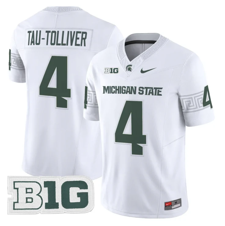 Elijah Tau-Tolliver Jersey #4 Michigan State Spartans 2025 Stitched White by My Store NCAA Football Jerseys