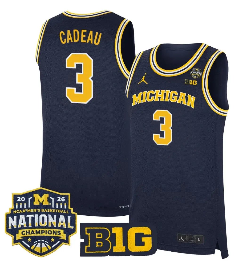 Elliot Cadeau Jersey #3 Michigan Wolverines 2026 National Champions Stitched by My store basketball