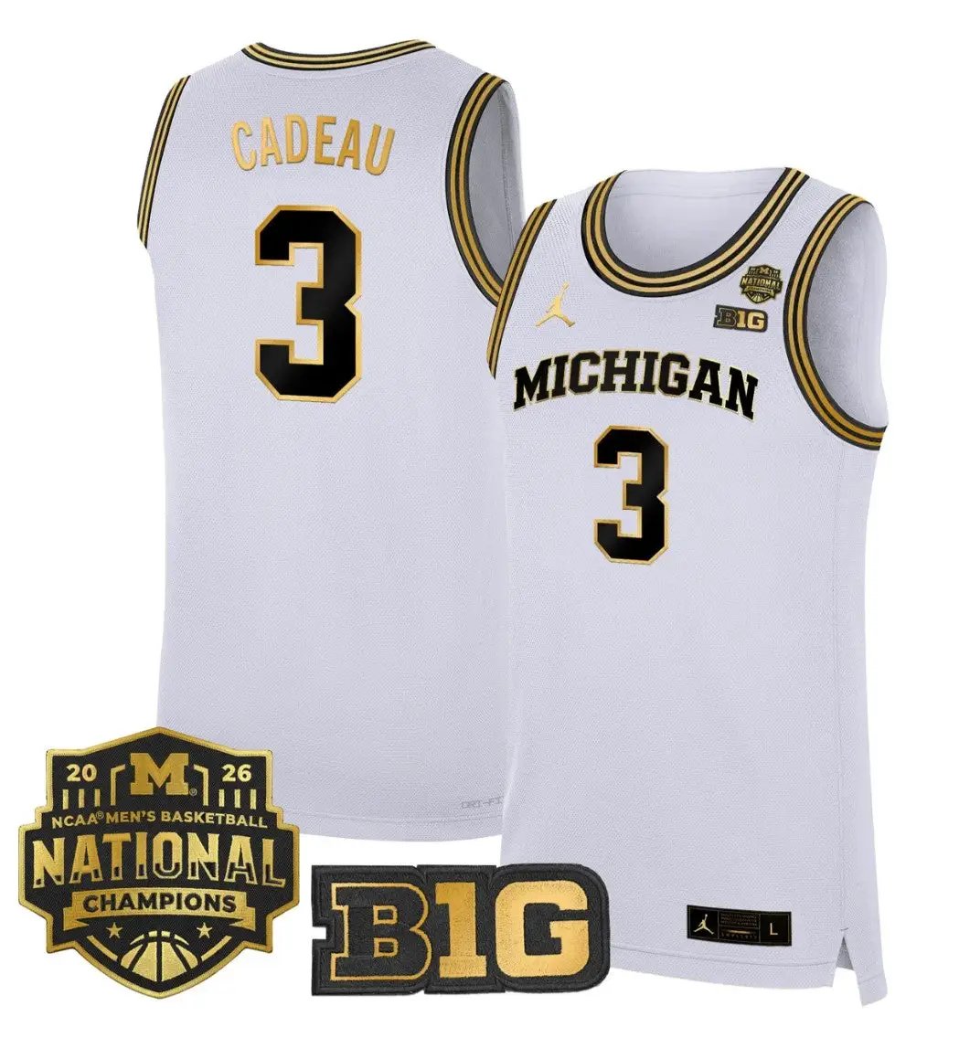 Elliot Cadeau Jersey #3 Michigan Wolverines 2026 National Champions Stitched by My store basketball