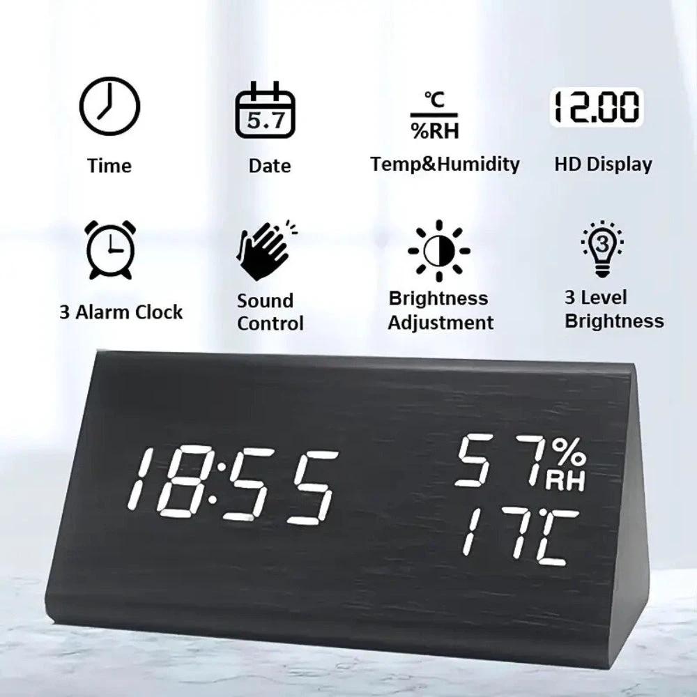 Elora Wooden LED Alarm Clock Digital Display by Casa & Beyond